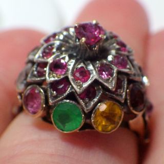 Vintage 14k Y Gold Ruby Emerald Cushion Crown Ring 4.  734 Grams Size 6 Hallmark