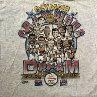 Vintage Deadstock Salem 1992 Barcelona Olympics Usa Dream Team Gold Rush T - Shirt