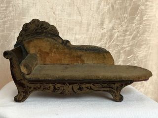 Antique Biedermeier Boulle Style Doll House Fainting Couch/chaise Lounge