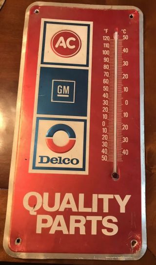 Vintage GM AC Delco Quality Parts Advertising Thermometer Dealership Sign 2