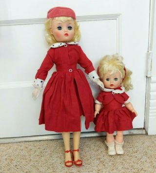Vintage Uneeda Doll Mother Daughter Mom Baby Matching Red Dress 50 