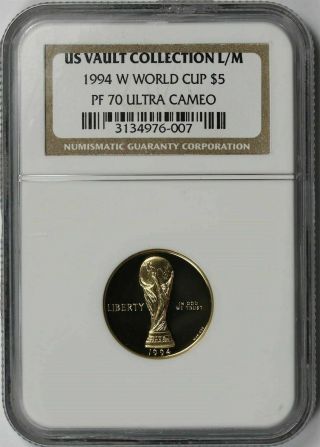 Rare 1994 W $5 World Cup Us Commemorative Gold Coin Ngc Pf 70 Ultra Cameo