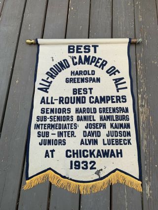 Rare Vintage 1932 Camp Chickawah Harrison Maine Wool Banner