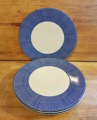 Set Of 4 Swid Powell Graph Blue 10 7/8 " Dinner Plates Japan Vintage Gorgeous
