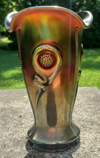 Vintage Northwood Tornado Vase Carnival Glass Amethyst Some Damage 1900s