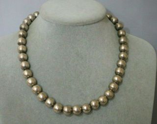 Vintage Mexico 925 Sterling Silver Ball Bead Necklace 70 Gr 10mm Beads