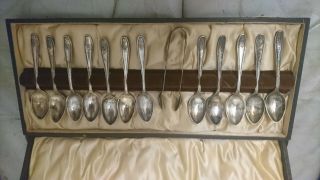 Antique Silver Teaspoon Set In Wooden Case
