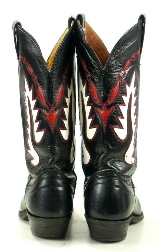 Nocona Women ' s Black Leather Cowboy Boots Red Inlays Vintage US Made Boho 7 B 7