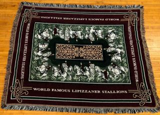 Vintage 62 " World Famous Lipizzaner Stallions Woven Equestrian Tapestry Throw