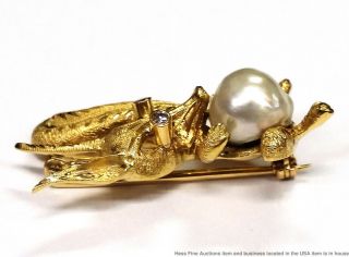 18K Gold Diamond Eye Cultured Pearl Finely Crafted Vintage Fox Squirrel Brooch 4