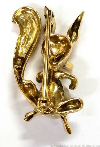 18K Gold Diamond Eye Cultured Pearl Finely Crafted Vintage Fox Squirrel Brooch 6
