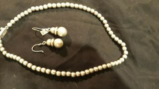 925 Sterling Silver Taxco Mexico 10mm Ball Bead Necklace Set Td - 29 19” Vintage