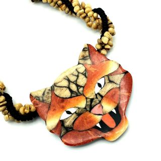Vintage Lee Sands Tiger Necklace Cat Natural Element Beads Statement Pendant