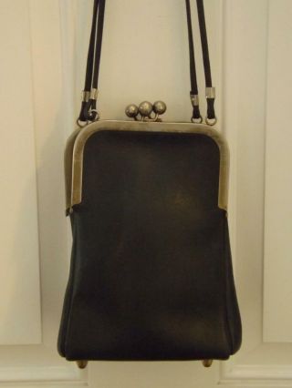 Vintage Coach Bonnie Cashin Black Leather Dual Kiss Lock Crossbody Bag