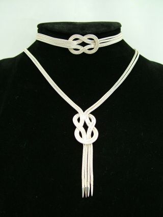 1975 Solid 925 Sterling Silver Byzantine Knot Chain Bracelet And Necklace Set