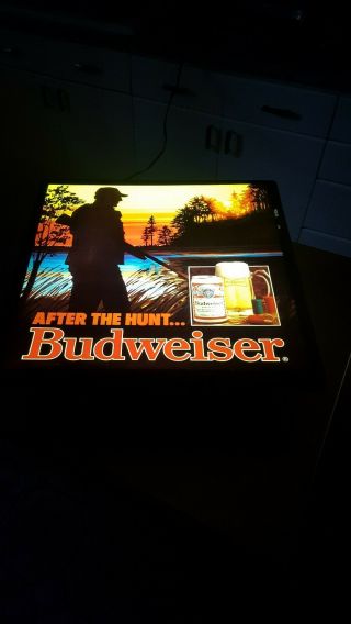 Rare Budweiser After The Hunt Vintage Lighted Beer Sign Marsh Sunset Vintage