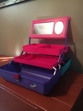 Vintage Caboodles Cosmetic Carrying Case 3 Tier Mirror Teal Make Up 80s 90s Rare