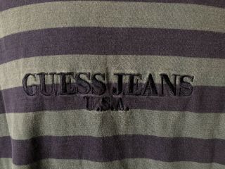 Vintage Guess Jeans USA Green Blue Stripe Men’s Shirt Size Large Made USA 3