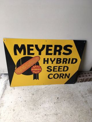 Vintage Meyers Hybrids Seed Corn Feed Sign Rare Embossed