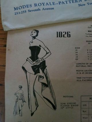 Modes Royale 1026 50s 1950s Designer Vintage Dress Pattern Size 14 Bust 32 Vogue