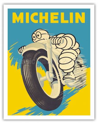 Michelin Man Motorbike Tires Vintage Advertising Art Poster Print Giclée