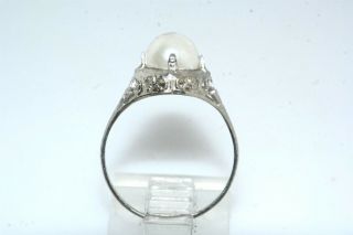 Deco Vintage 14k White Gold Filigree Pearl Ring 5