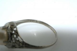 Deco Vintage 14k White Gold Filigree Pearl Ring 7