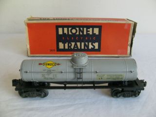 Vintage Lionel Trains O Gauge All Metal Gray Sunoco Single Dome Tank Car 2855