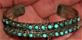 Antique C.  1930 Zuni Coin Silver Turquoise 2 Row Bracelet Great Stampwork Vafo