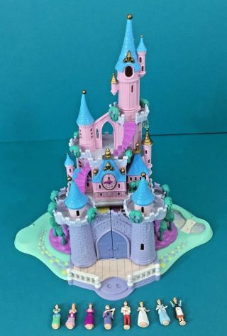 Disney Polly Pocket Cinderella Pink Enchanted Castle All 8 Mini Figures Vintage