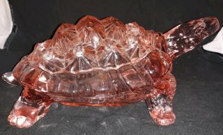 C1920 Rare Large Pink Depression Glass Flower Frog Turtle