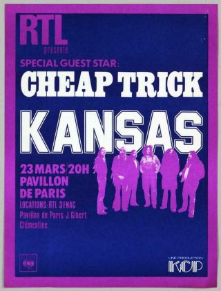 Kansas,  Trick - Mega Rare Vintage Paris 1978 Concert Poster