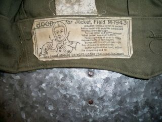 Vtg Army Military WW2 US Hood M - 1943 Field Jacket Combat Coat Rain Helmet Liner 3