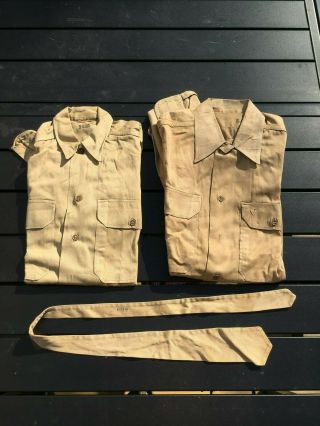 2 Ww2 Us Army Air Corps Khaki Service Shirts & Tie,  Vg Size 14 1/2 X32