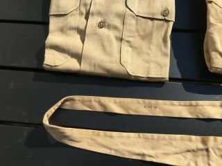 2 WW2 US Army Air Corps Khaki Service Shirts & Tie,  VG Size 14 1/2 x32 2