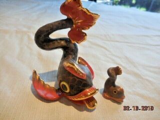 Vintage Mommy And Baby Koi Dragon,  From Herend,  Hungary Mommy Is 3 1/2 " Tall