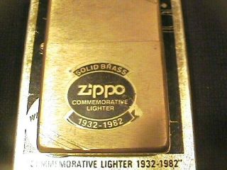 Vtg Zippo 1932 - 1982 50th Anniversary Commerative Lighter Brass W/originial Box
