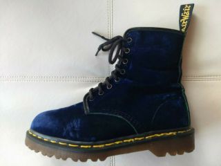 Doc Dr Martens Blue / Green Ze You Velvet Boots Made In England Rare Vintage 6uk