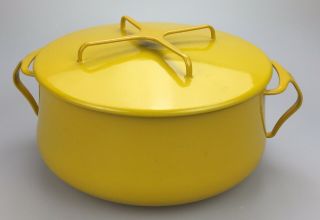 Vintage 9.  75” Dansk Designs Ihq Yellow Enamel Koben Style Dutch Oven Pot W/ Lif