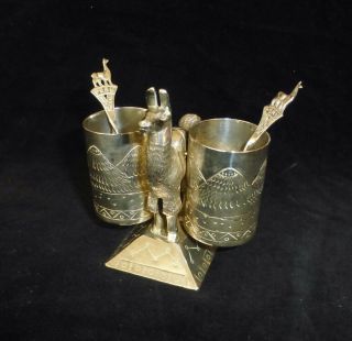 Rare Sterling Silver Llama Salt And Pepper Holders With Spoons - Heavy Alpaca