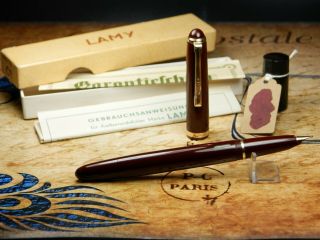 Vintage " Lamy 27e " Fountain Pen - Burgundy Red - 14k Of - Box & Papers - Germany 1950s