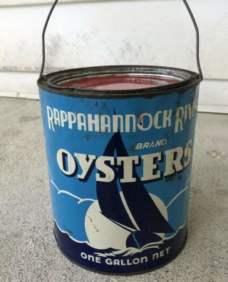 Vintage Blue Rappahannock River Jw Ferguson Oyster One Gallon Tin Can Remlik