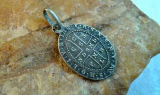 Vintage Or Antique French Catholic Silver Medal Cross Of Saint Benedict " Vrs "