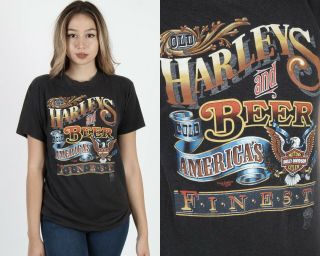 Vtg 80s 3d Emblem Harley Davidson Motorcycles Dealer Fla Cold Beer Tee T Shirt L