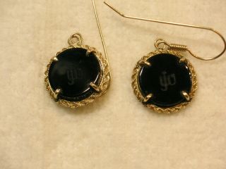 Vintage 14K YG Rope Trimmed Cat Cameo Earrings 4.  9 gms 2