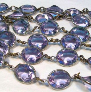 Long Antique Art Deco Silver Plate Bezel Set Alexandrite Crystal Chain Necklace