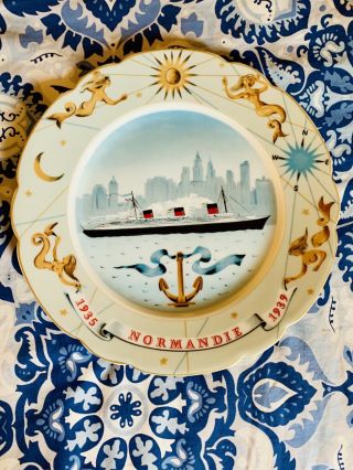 Vintage Ss Normandie Commemorative China Plate By Haviland Limoges