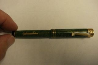 Vintage Wahl & Eversharp Gold Filled Green Marble Fountain Pen 14 Kt Nib
