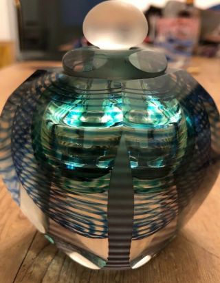 Vintage Kit Karbler Michael David Art Glass Perfume Bottle Green Blue Abstract 10