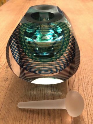 Vintage Kit Karbler Michael David Art Glass Perfume Bottle Green Blue Abstract 4